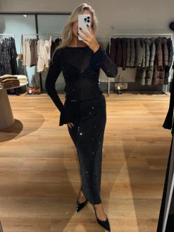 Angela glitter bluse sort