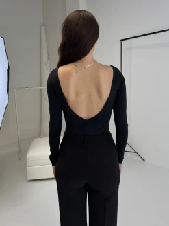 Malou bodystocking dyb ryg sort